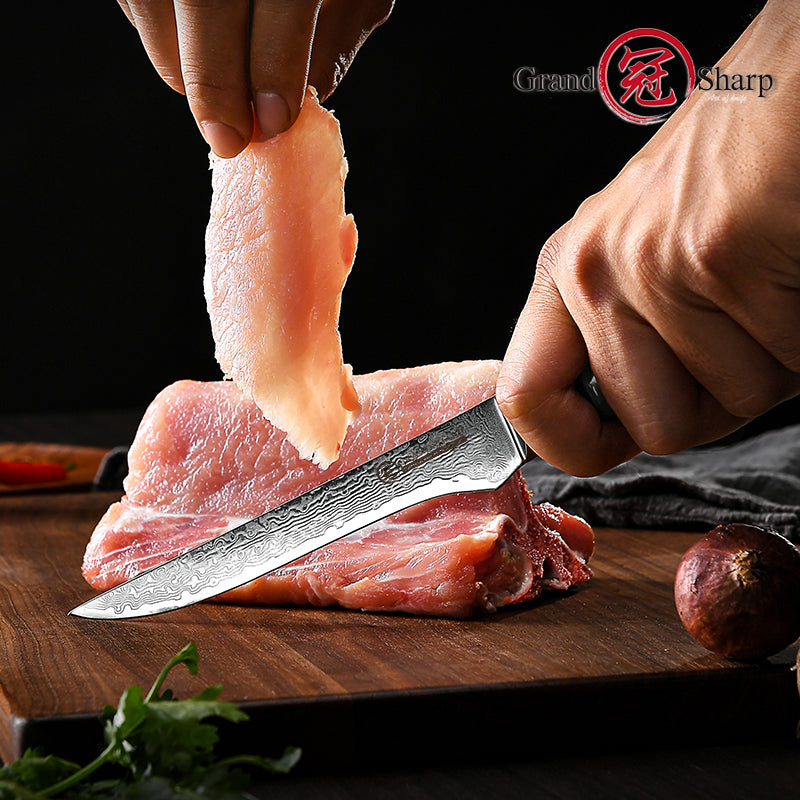 Grandsharp Professional 5.5'' Boning Knife 67 Layers High Carbon Damascus Steel Kitchen Boning Knife Pakkawood Handle