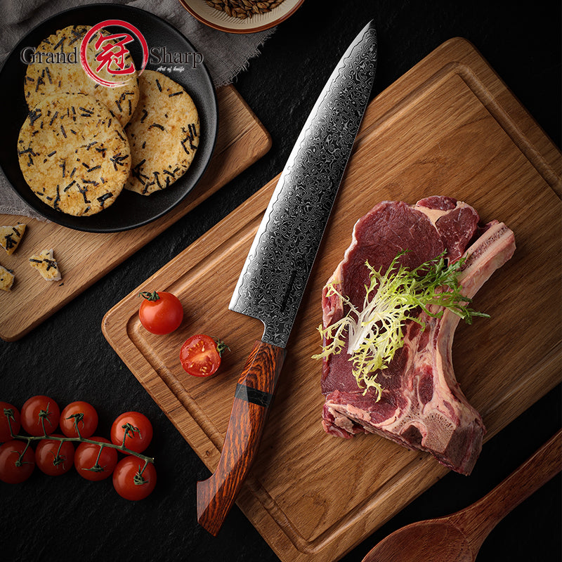 Grandsharp 9 Inch Damascus Chef Knife 67 Layers 10Cr15MoV High Carbon Steel Cutting Knife Sandal Wood