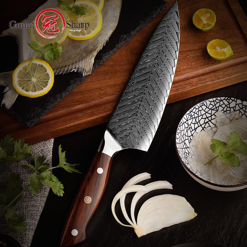 7.5" Damascus AUS10 Steel 67 Layers High Carbon Steel Razor Sharp Kitchen Best Chefs Knife with Africa Rose Wood Handle