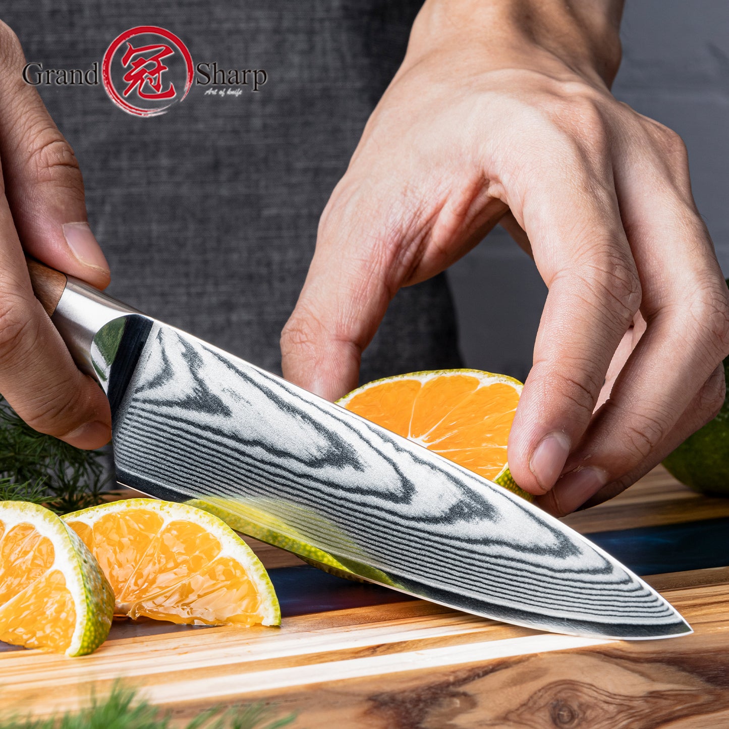 Grandsharp 5.5 Inch Japanese Damascus Steel Utility Knife 67 Layers Damascus Kitchen Utility Chef Knives with Olive Wood Handle