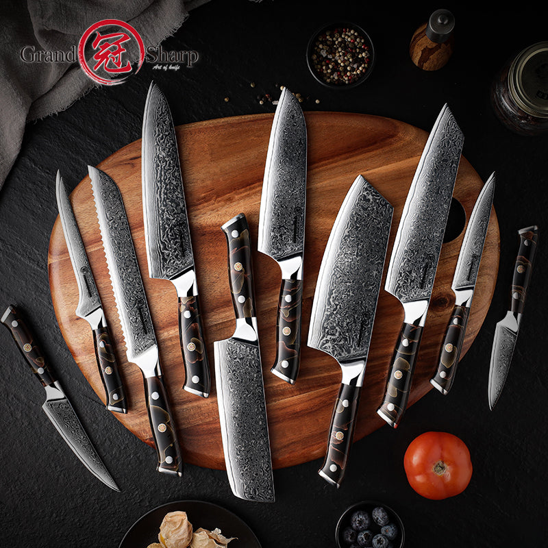 Grandsharp 10Cr15CoMoV damascus chef knife set