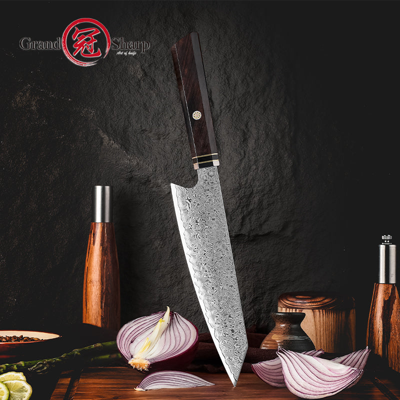 Grandsharp 8 Inch 67 Layers Damascus Steel Kitchen Chef Kiritsuke Knife Kitchen Cutting Cooking With Ebony Wood Handle
