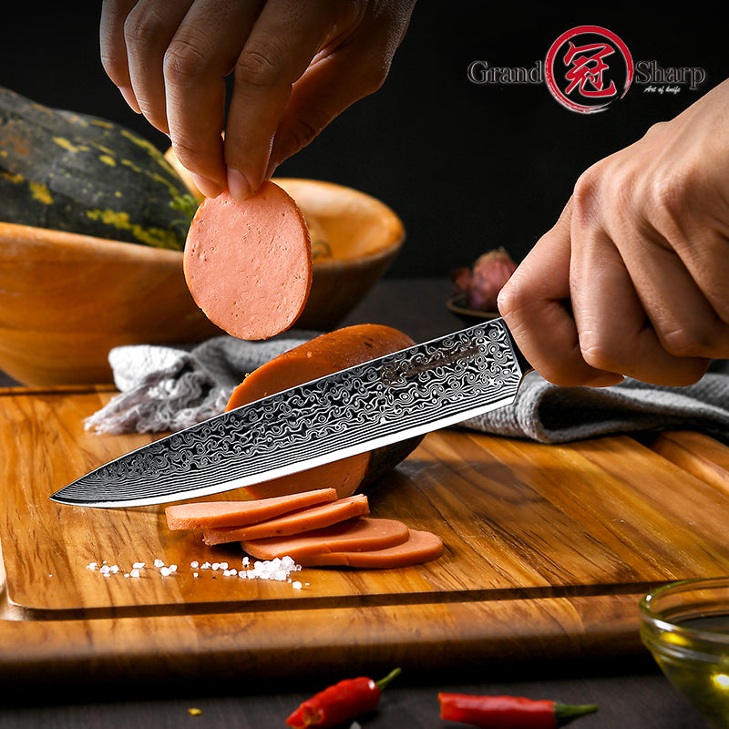 Grandsharp Professional Damascus Kitchen Chef Knife Carving Knife for Meat Fish Salmon Sashimi Cutting
