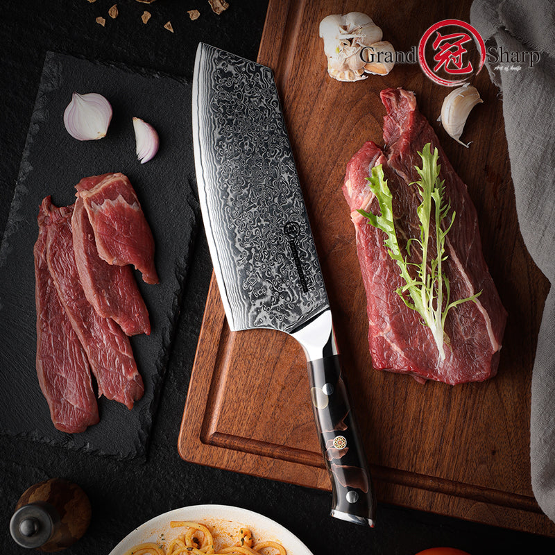 Grandsharp 10Cr15CoMoV damascus cleaver chef knife