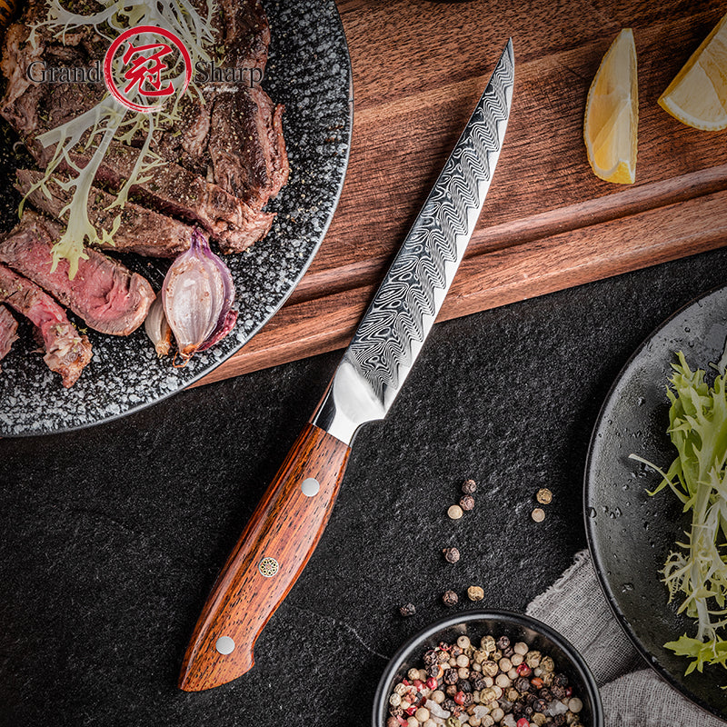 5 Inch AUS10 Super Steel 67 Layer High Carbon Damascus Chef Steel Steak Knife Dinner Table Knife Africa Rosewood Handle