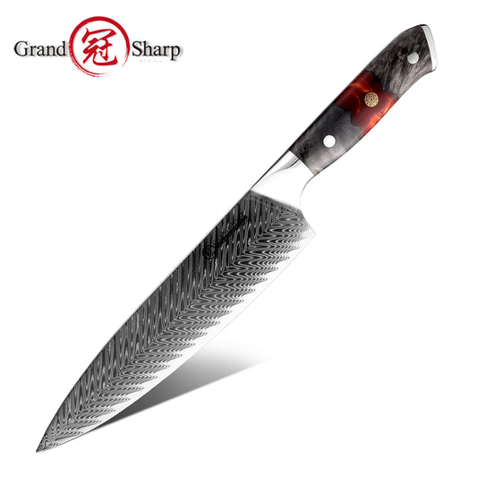 Grandsharp Damascus Steel Chef Gyuto Knife with Resin & Wood Handle
