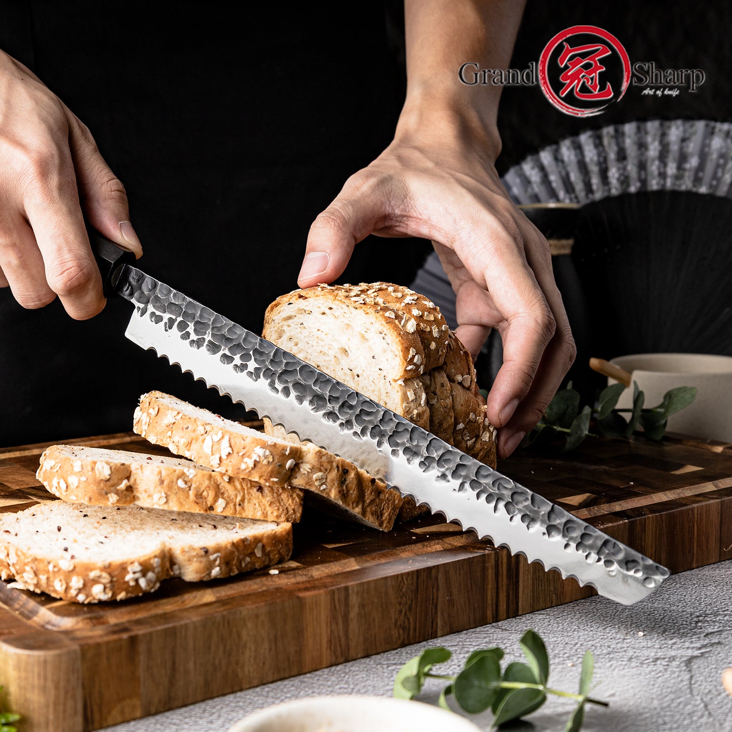Grandsharp 10'' Bread Kitchen Knife AUS10 Steel Kitchen Chef Bread Knife Bread Cutting Knife with Mkuruti Wood Handle