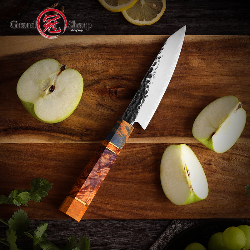 Grandsharp 5 Inch AUS10 Steel Custom Hand Forged Chef Knife Handmade High Carbon Vegetable Chopper Utility Petty Knife