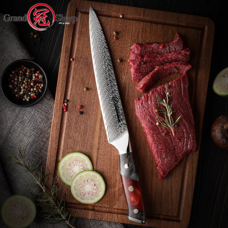Grandsharp High Quality 8.3 Inch Slicing Knife Damascus Steel AUS10 Kitchen Cutting Tool