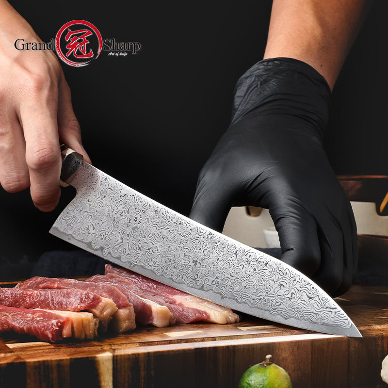 Grandsharp Kitchen Chef Knife 67-Layers Damascus Powder Carbon Steel Kitchen Knife with Ebony Handle