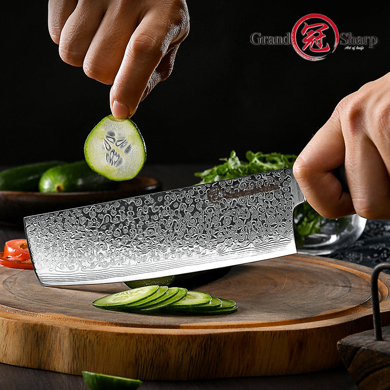Grandsharp Professional 7" Inch 67 Layers Damascus Steel Kitchen Knife Chef Nakiri Knife With Pakka Wood Handle