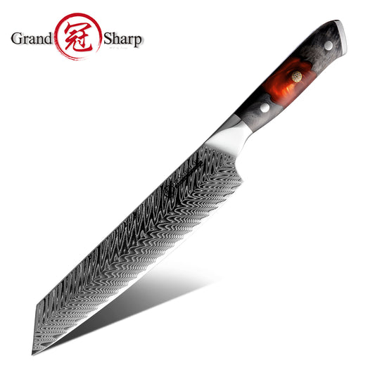Grandsharp Damascus Steel Chef Kiritsuke Knife with Resin & Wood Handle