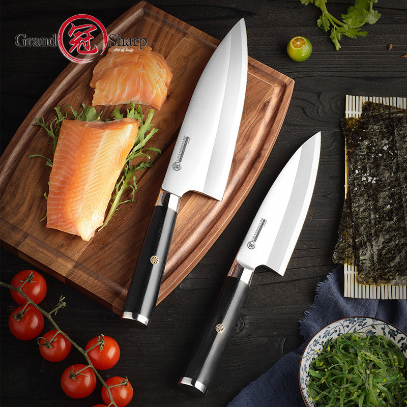 Grandsharp 5Cr15MoV Deba Knife with Black G10 Handle