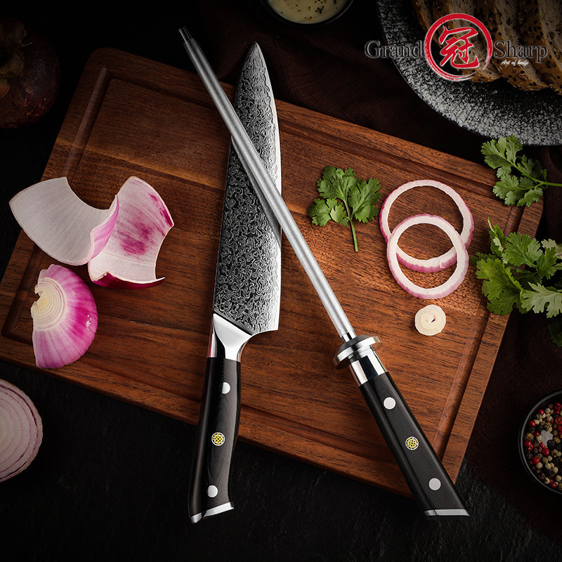 Professional High Carbon Stainless Steel Rod Kitchen Knife Sharpener with Black Glassfiber Handle