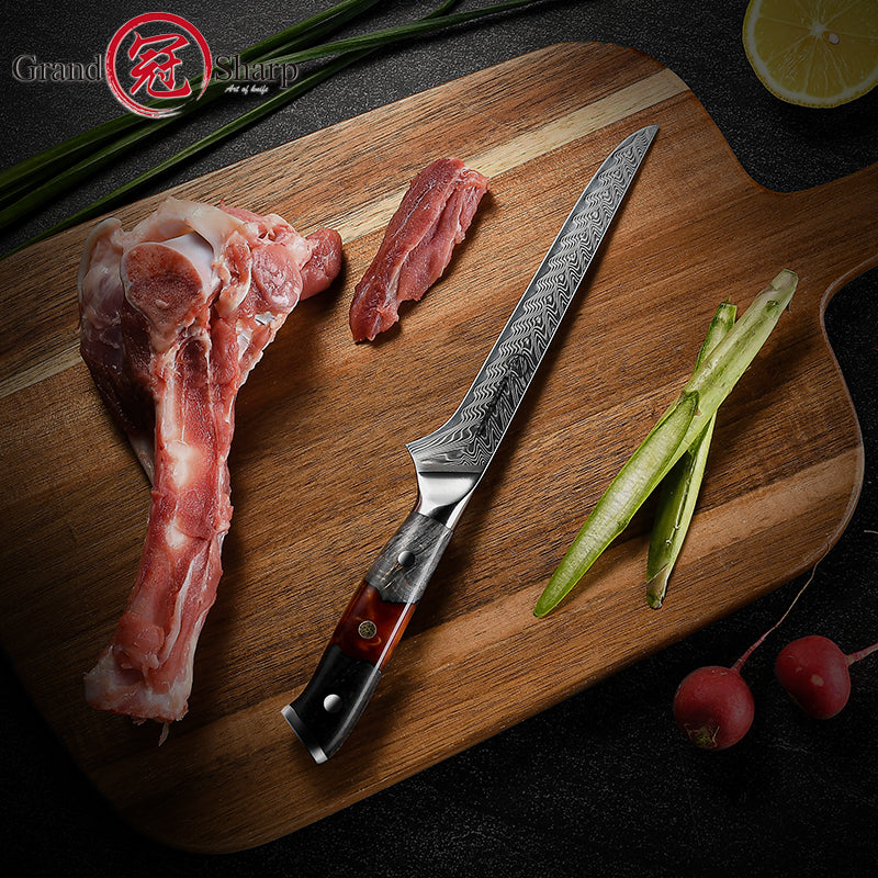 6"Boning Knife Damascus Steel AUS10 Kitchen Knife with Resin and Solidified Wood Handle