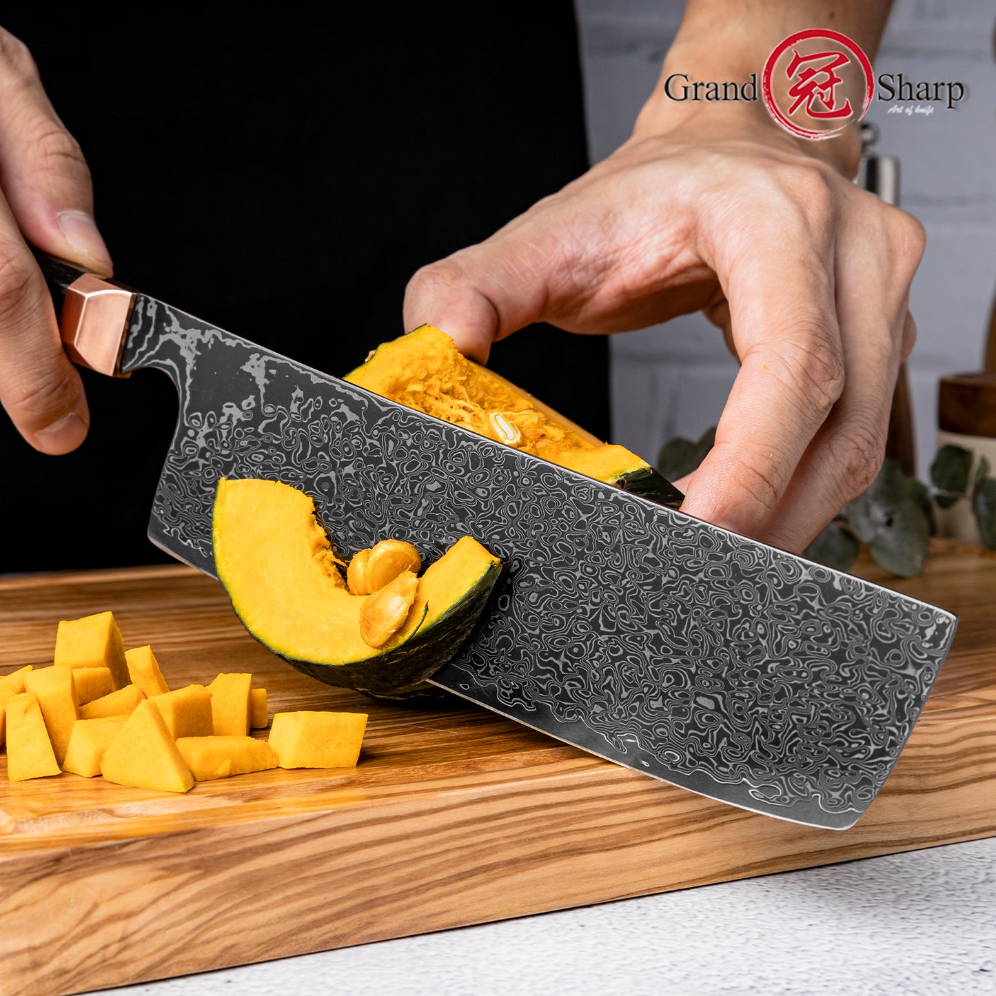 Grandsharp 7'' Premium Japanese 67 Layers Damascus Steel Nakiri Kitchen Knife Black Kitchen Nakiri Knives Carbon Fiber Handle