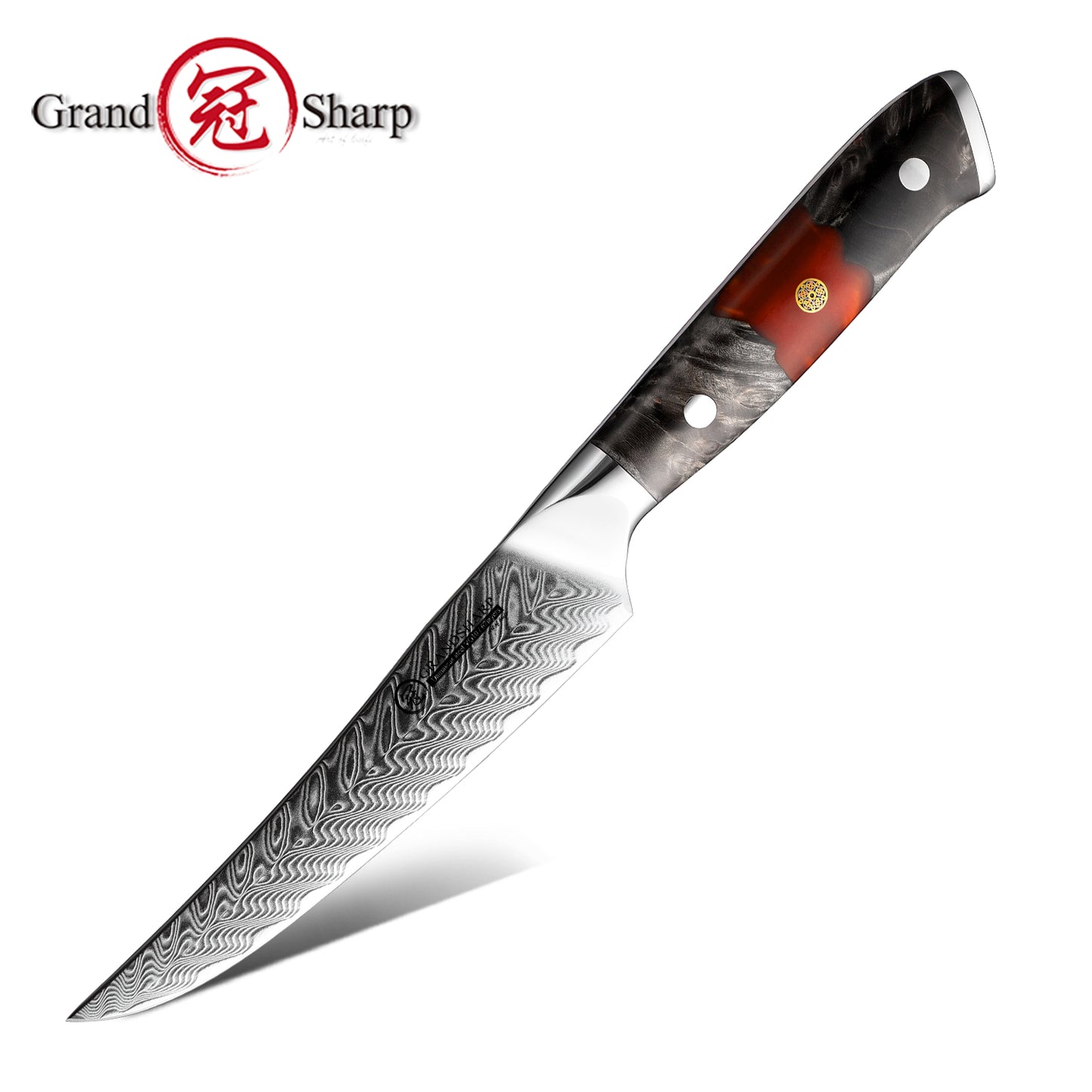 Grandsharp Damascus Steel Steak Knife with Resin & Wood Handle