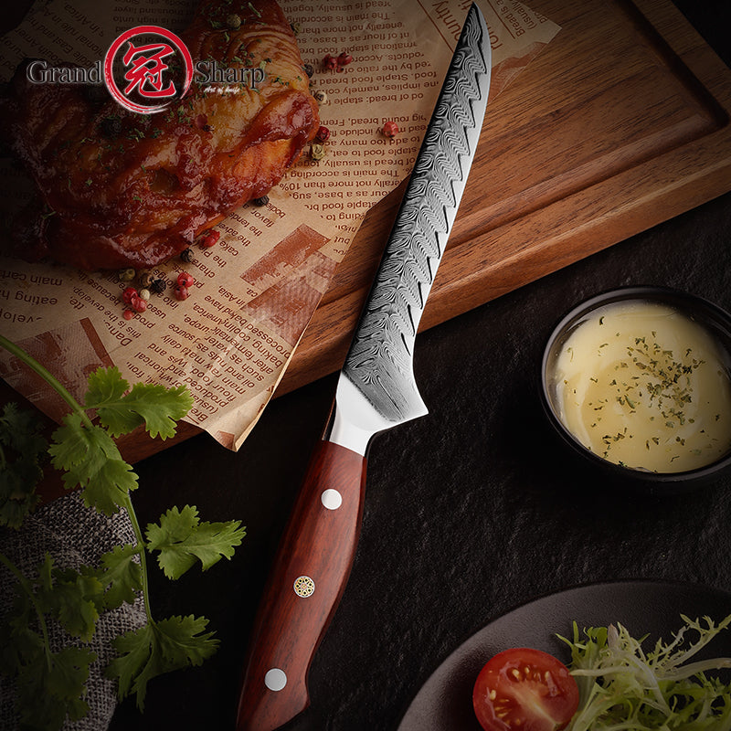 6 Inch Professional Kitchen Boning Knife AUS10 Damascus Steel 67 Layer Sharp Boning Kitchen Knife Rose Wood Handle