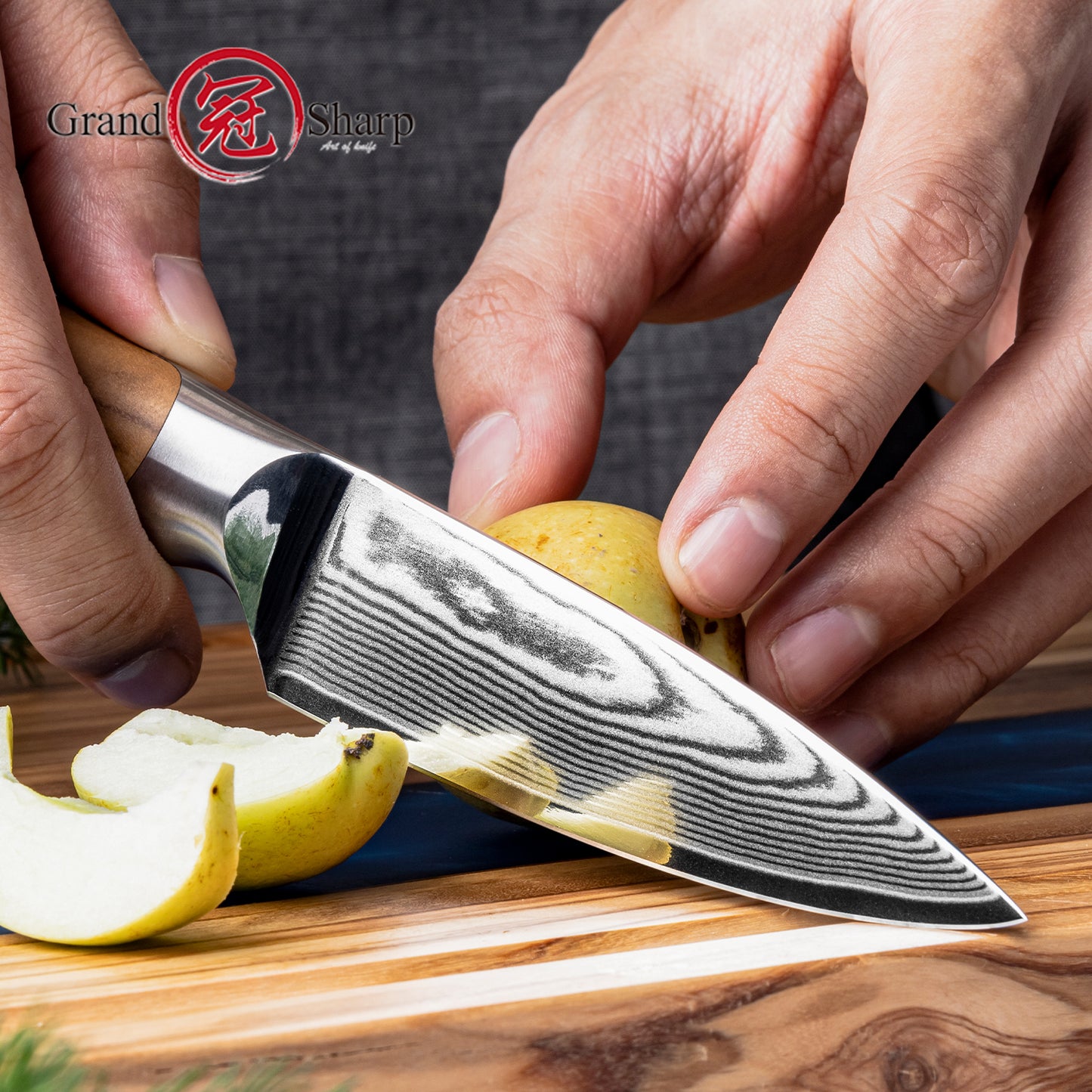 Grandsharp 3.5 Inch Japanese 67 Layers Damascus Steel Kitchen Paring Knife Small Fruit Cutting Paring Knife Olive Wood Handle