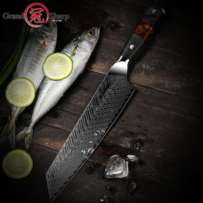 Grandsharp 8.3 Inch Professional Damascus Kiritsuke AUS10 Steel Kitchen Knife