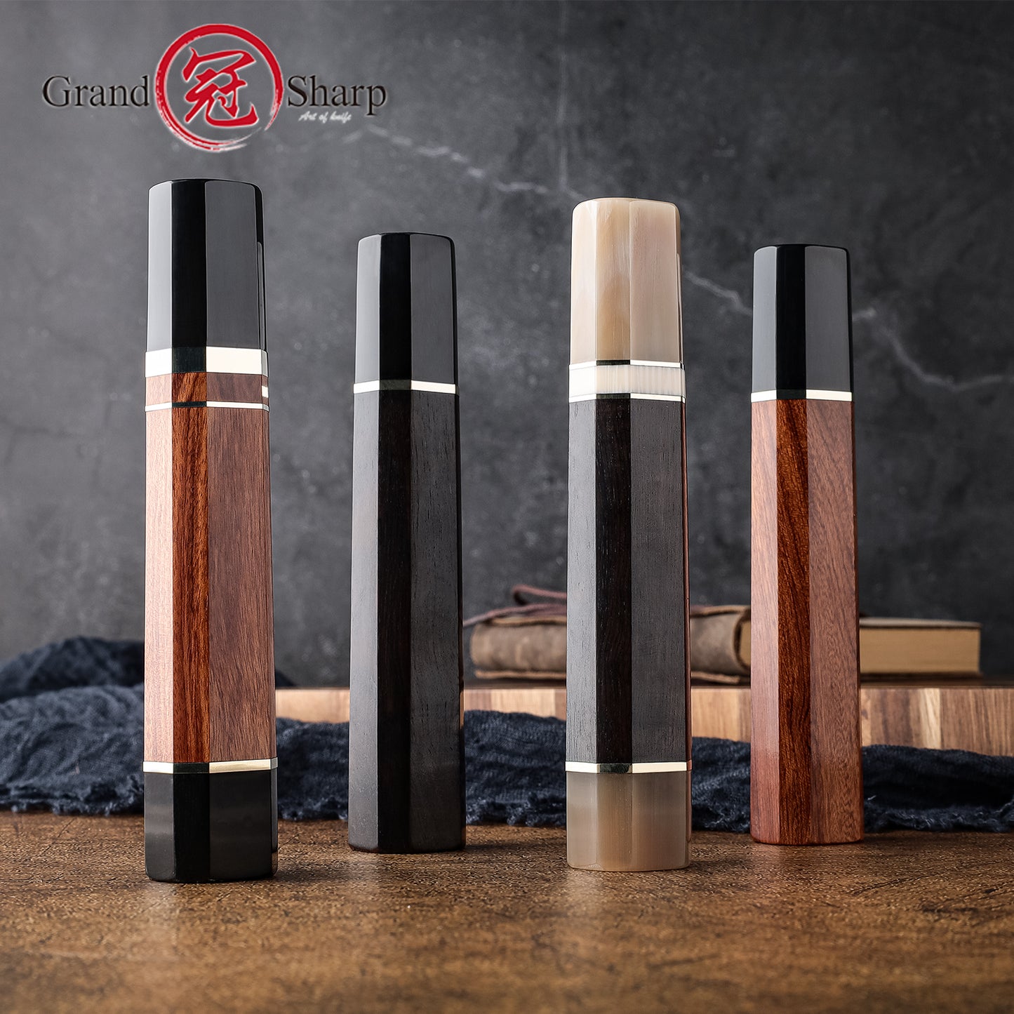 Grandsharp DIY Handle of Part Tang Knife Ebony Wood Buffalo Horn Desert Ironwood Handle Bars