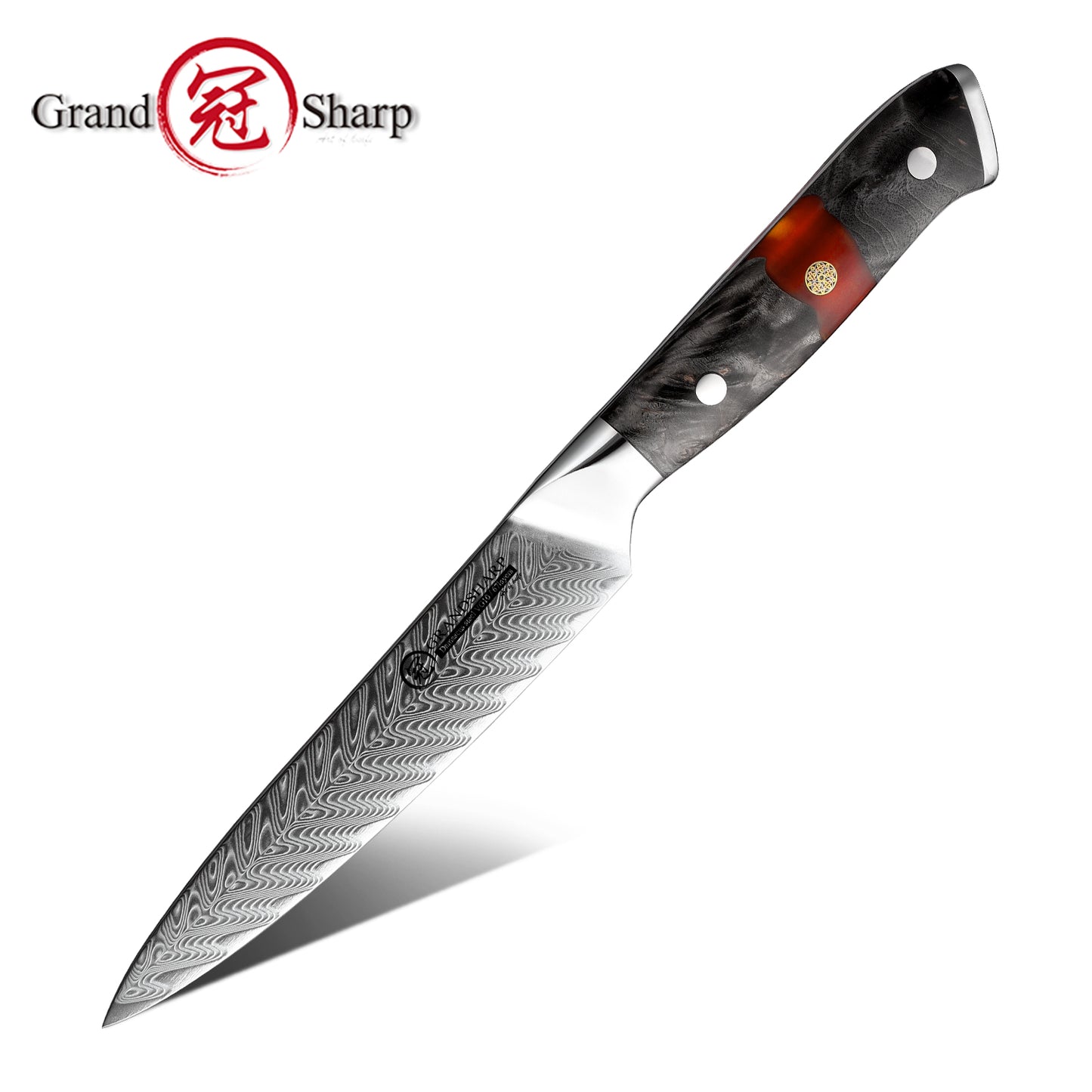 Grandsharp Damascus Steel Utility Petty Knife with Resin & Wood Handle