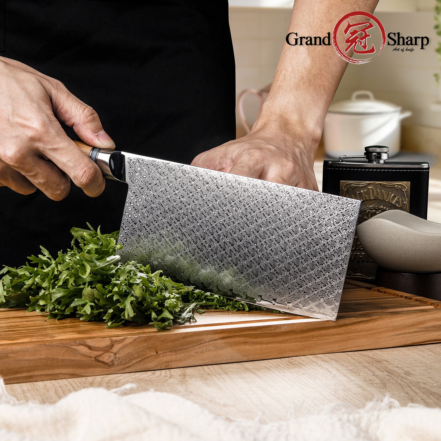 Grandsharp Kitchen 67 Layers Damascus Steel Cleaver Knife 7 Inch Premium Cleaver Cutting Knives with Resin & Olive Wood Handle