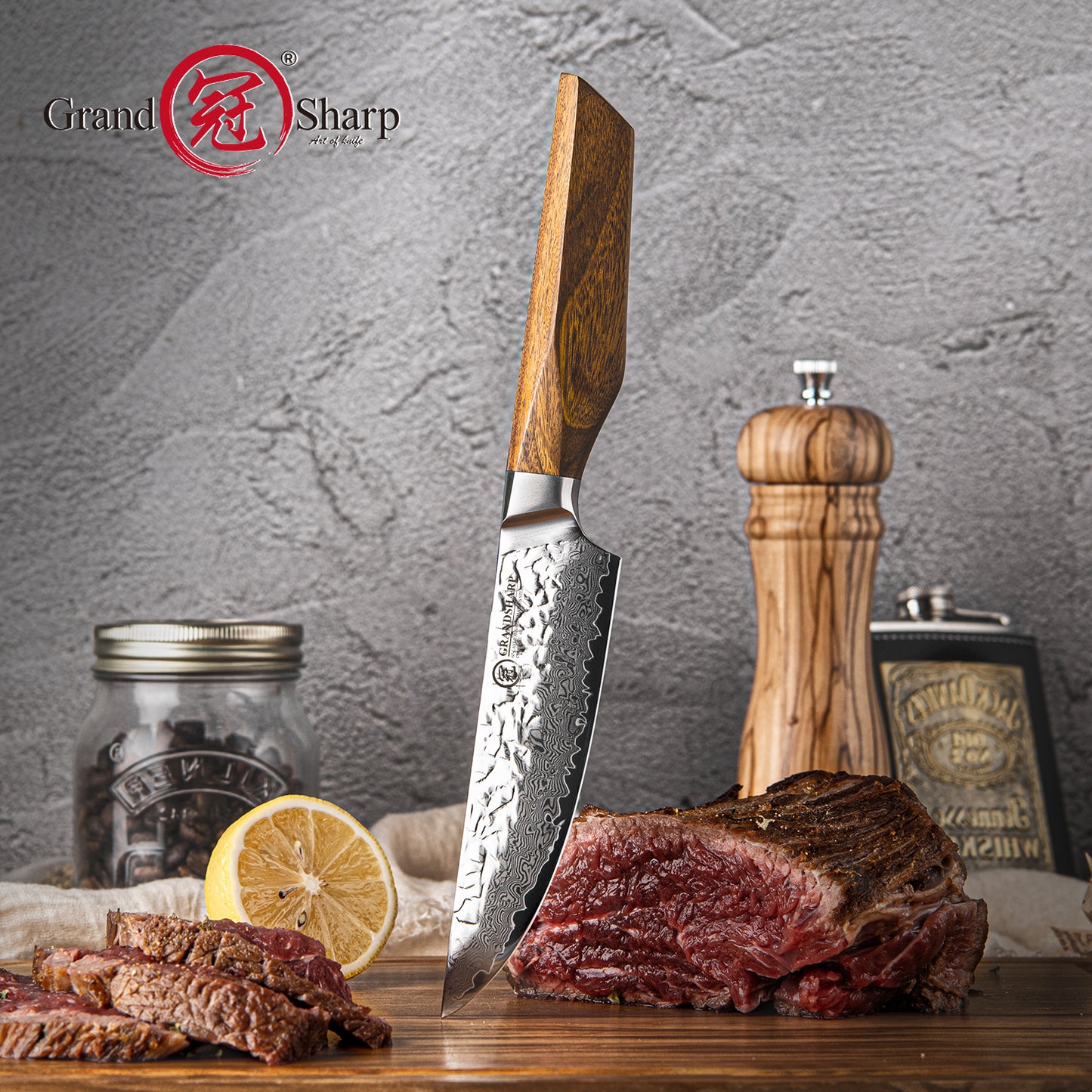 Grandsharp 67 Layers Damascus Steel Japanese Steak Knife High Quality Aus10 Core Steak Meat Knives with Africa Rose Wood Handle