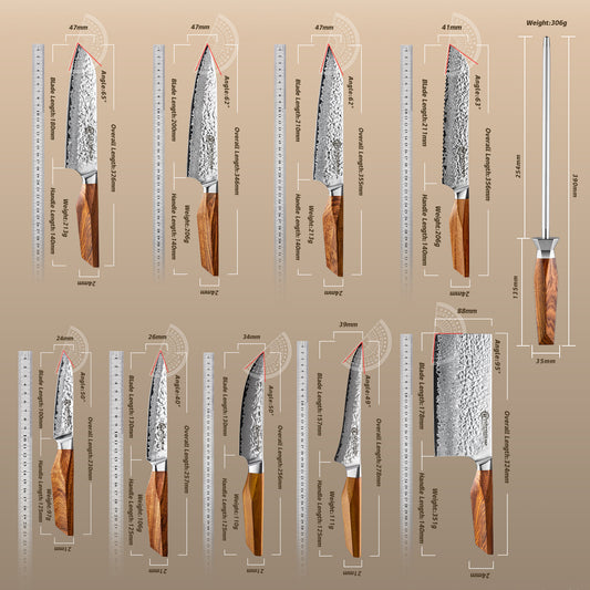 Grandsharp Premium 1-5pcs Damascus Kitchen Knife Set 67 Layers AUS-10 Cutting Core Africa Rose Wood Handle Meat Food Cutter