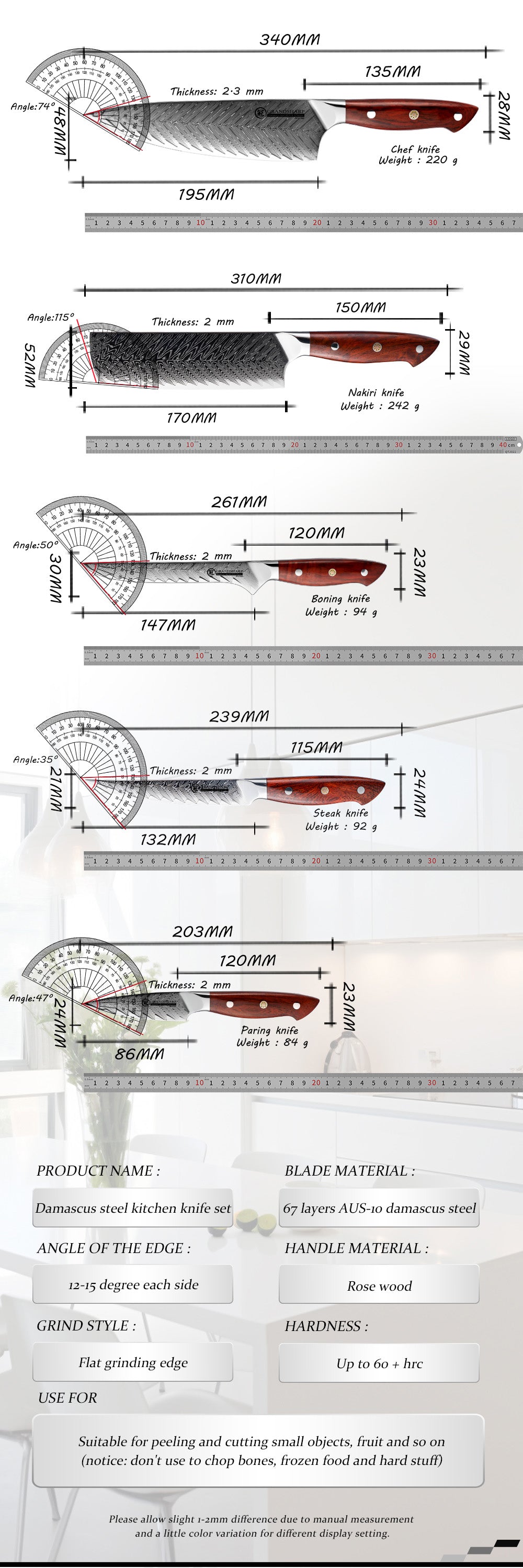 Grandsharp 67 Layers Damascus Kitchen Knife
