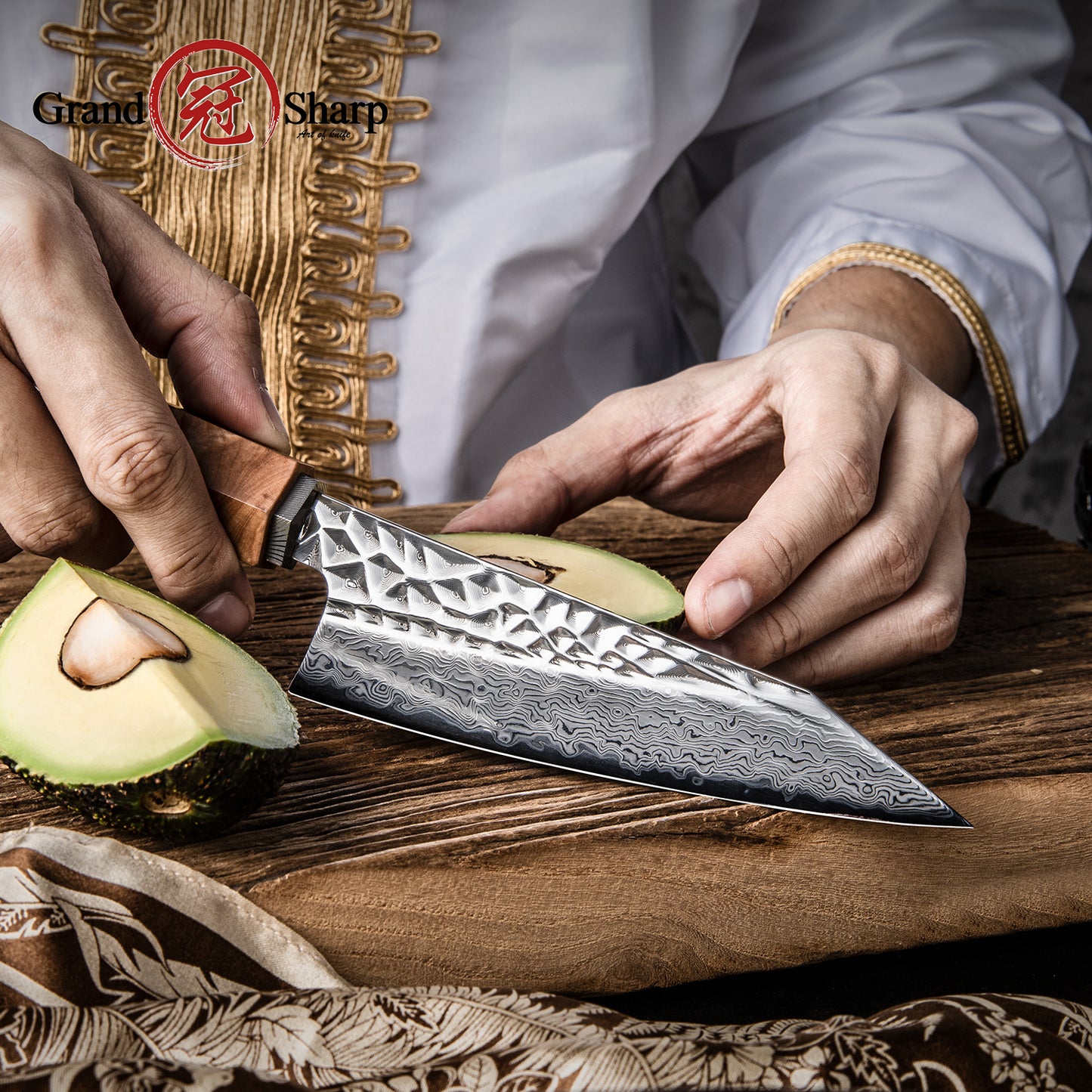 Grandsharp 5.5 Inch 67 Layers Damascus Steel Garasuki Utility Knives with Stabilized Wood & Resin Handle