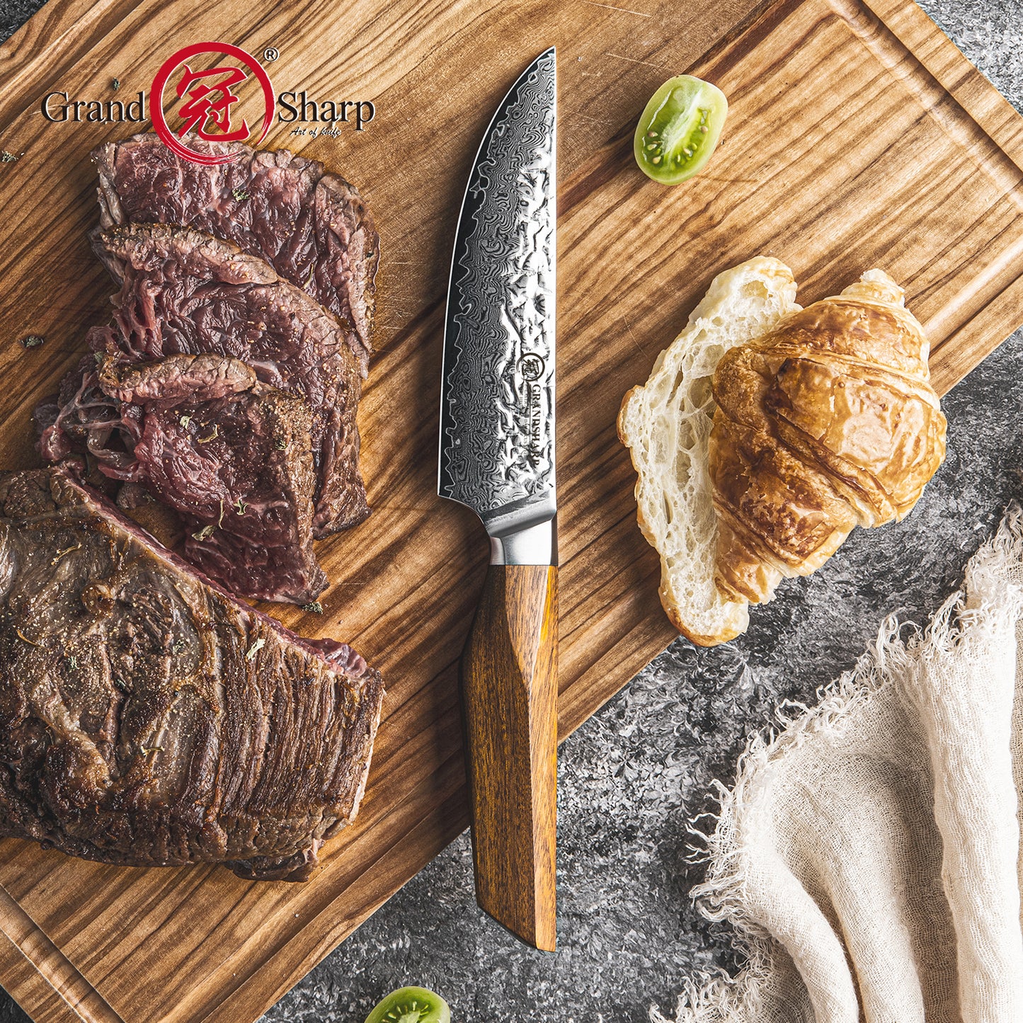 Grandsharp 67 Layers Damascus Steel Japanese Steak Knife High Quality Aus10 Core Steak Meat Knives with Africa Rose Wood Handle