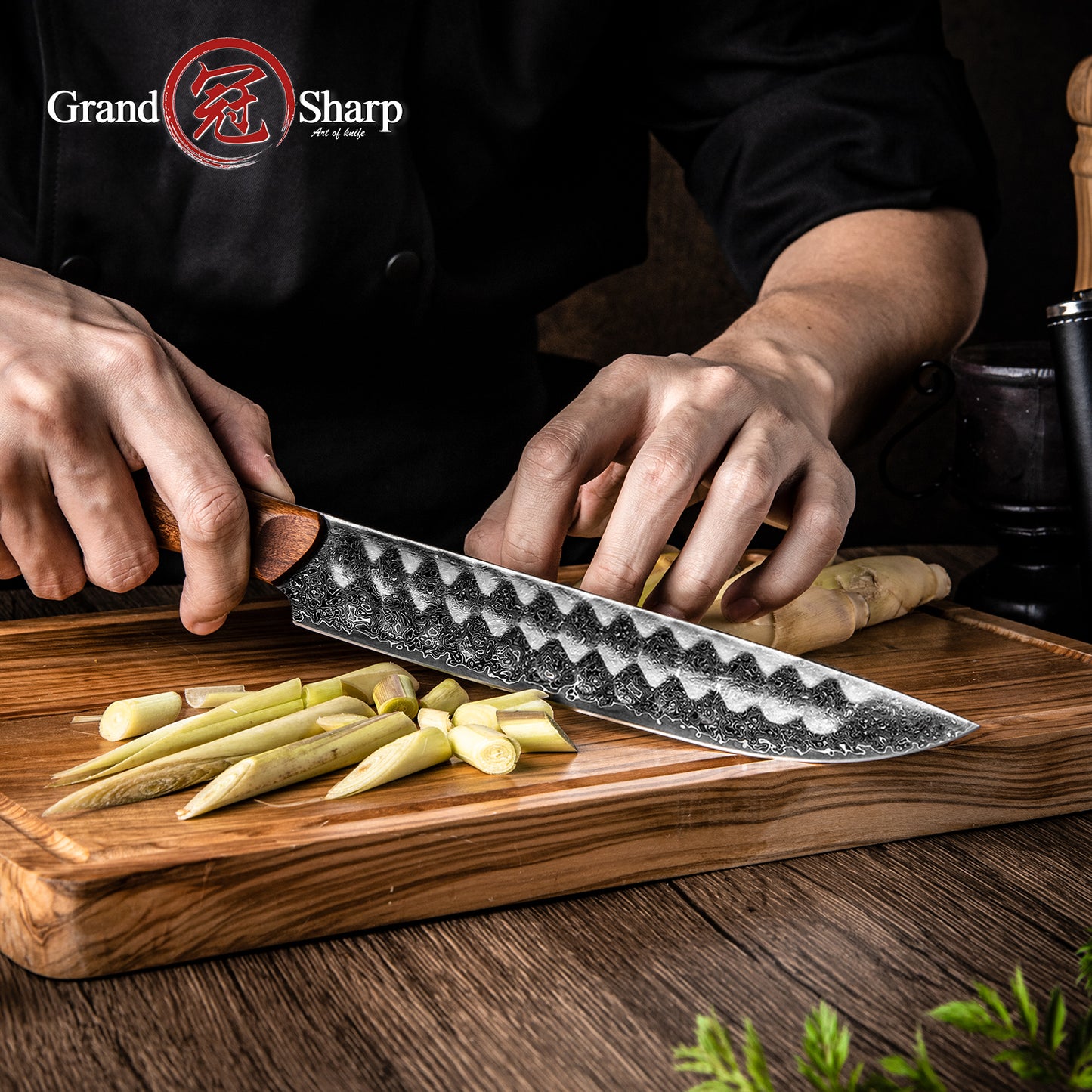 Grandsharp Kitchen 8 Inch Slicing Damascus Knife with Africa Rose Wood Handle