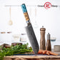 Grandsharp 7 Inch 10CR15MOV Damascus Steel Kitchen Chef Santoku Knife Cutting with Blue Resin & Solidified Wood Handle
