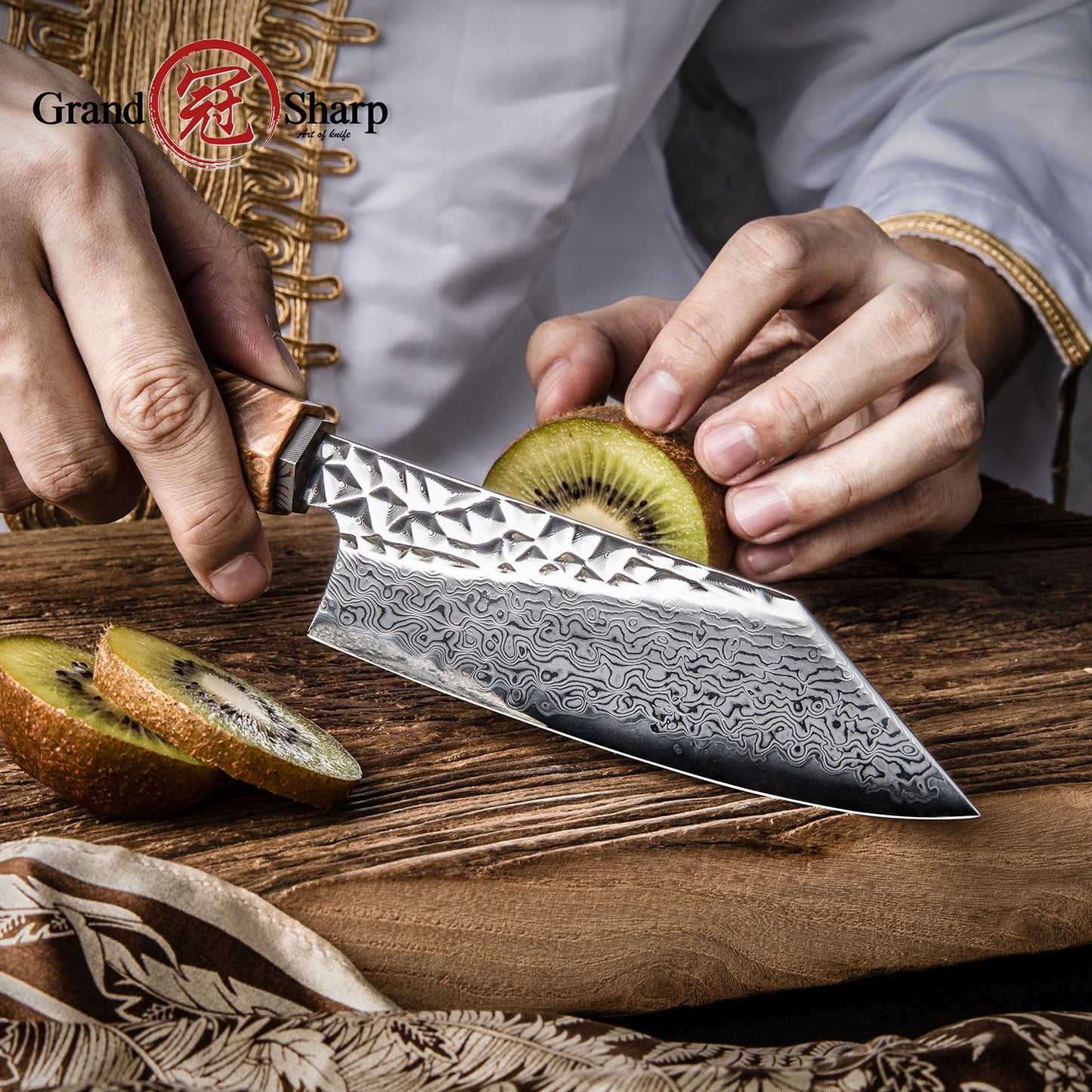 Grandsharp 5.5 Inch Japanese Bunka Knife AUS10 Core 67 Layers Damascus Steel Kitchen Bunka Knives Stabilized Wood & Resin Handle
