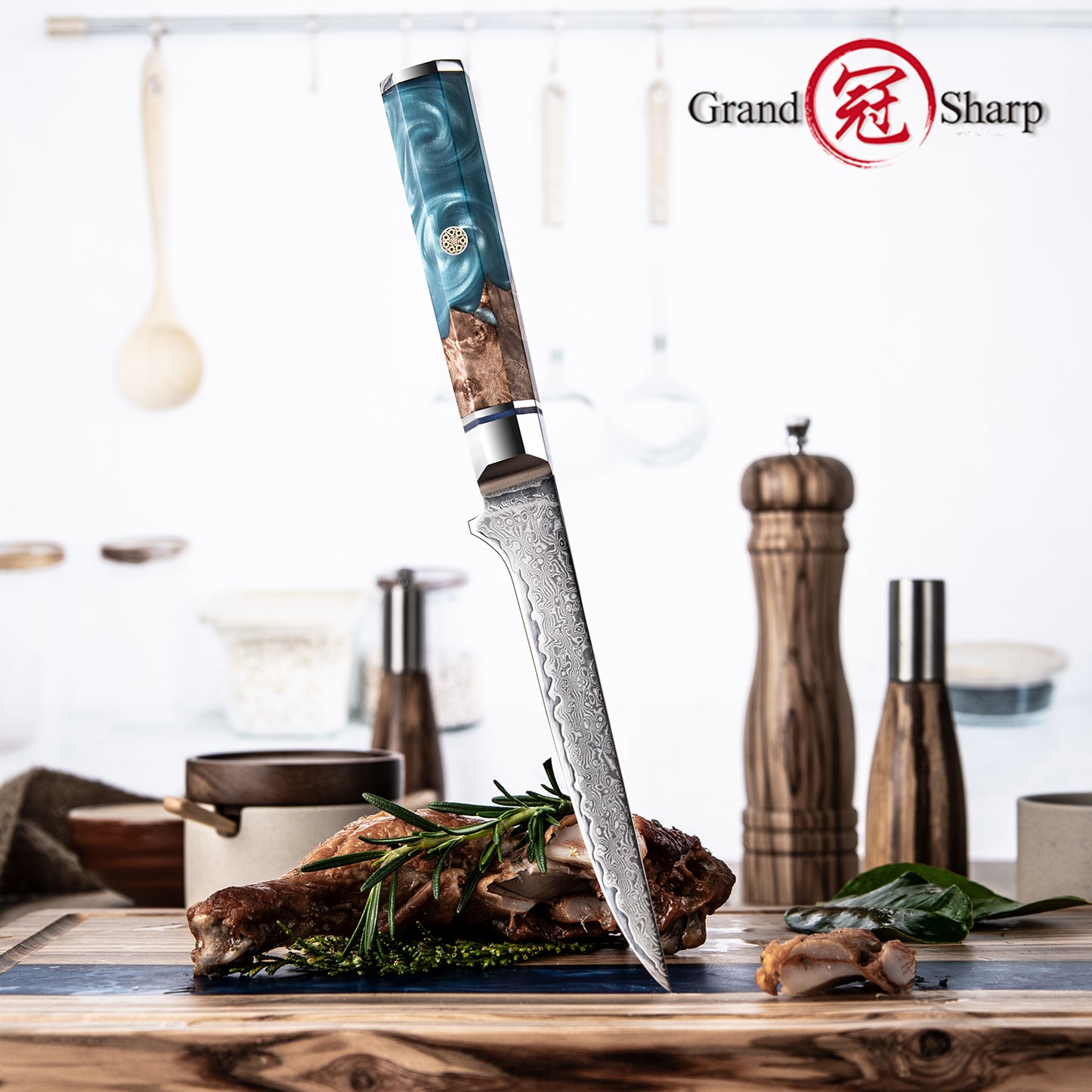6" Damascus 10CR15MOV Steel With Octagonal Resin+Wood Handle Meat Boning Steak Cutter Kitchen Chef Knife