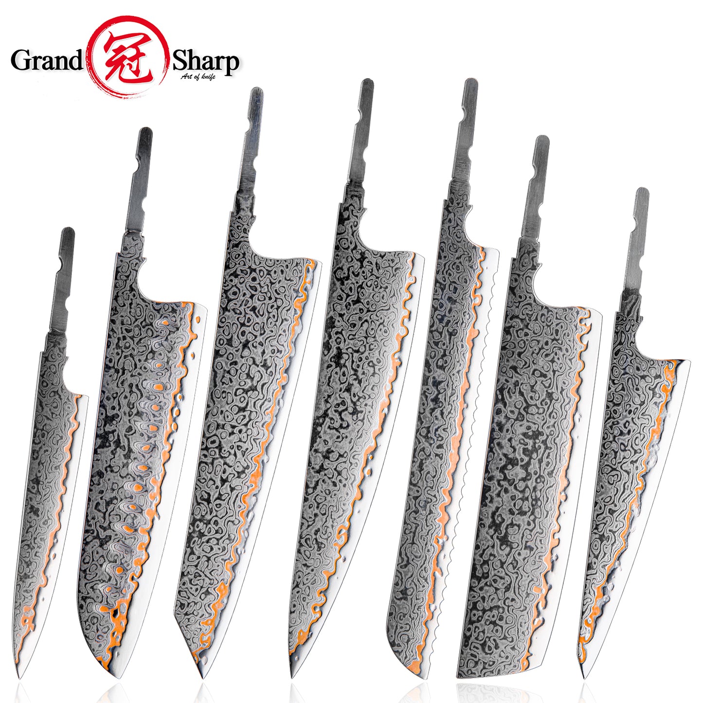 Grandsharp Copper Damascus Hidden Tang Blade