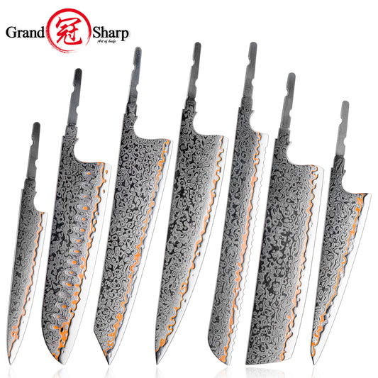 Grandsharp Copper Damascus 55 Layers DIY Knife Blade Hidden Tang