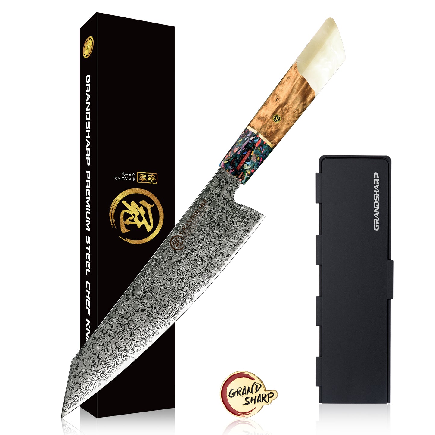 Grandsharp White Resin Handle Kiritsuke 67 Layers Real Damascus Chef Paring Utility Knife Multifunctional Kitchen Knives Set