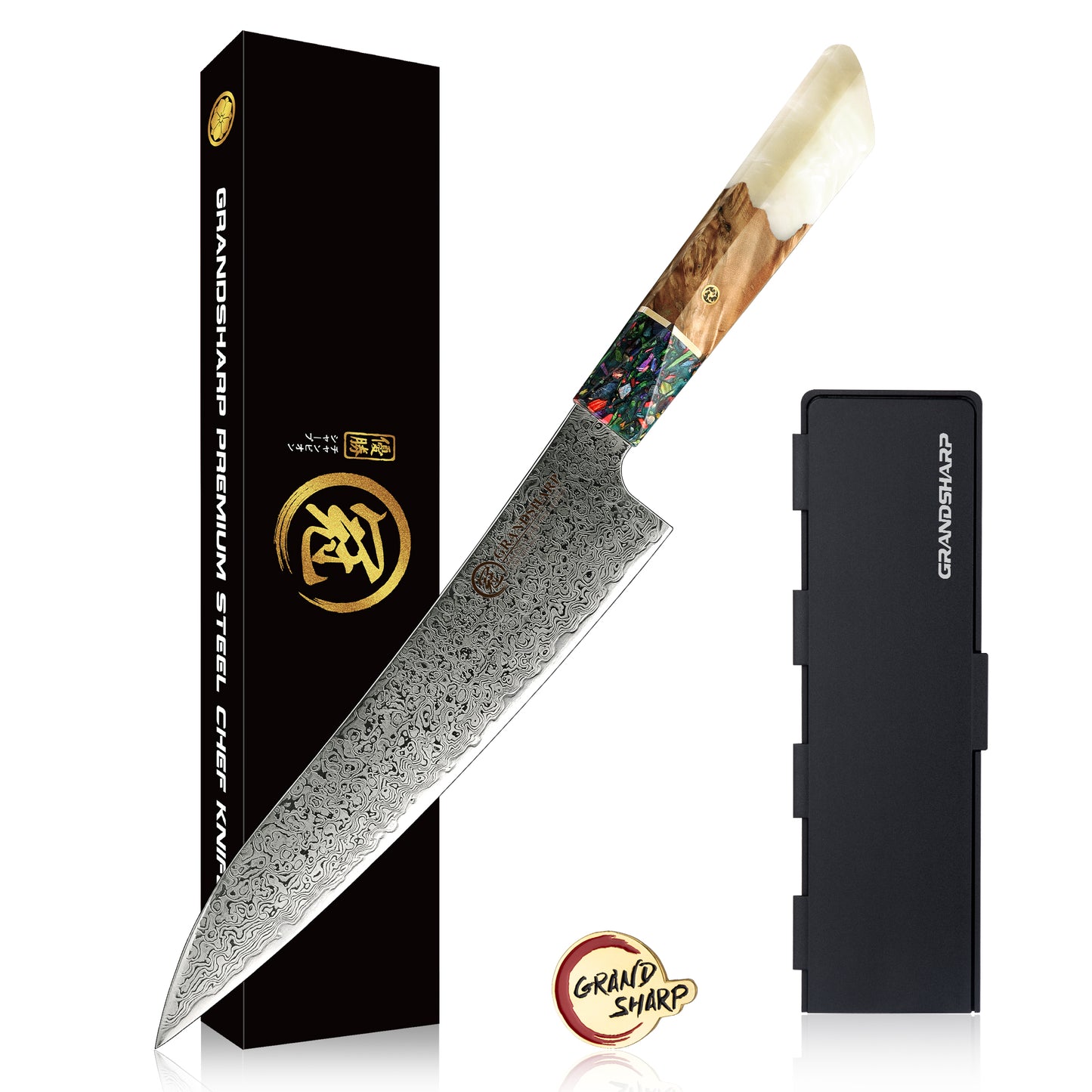 Grandsharp White Resin Handle Kiritsuke 67 Layers Real Damascus Chef Paring Utility Knife Multifunctional Kitchen Knives Set