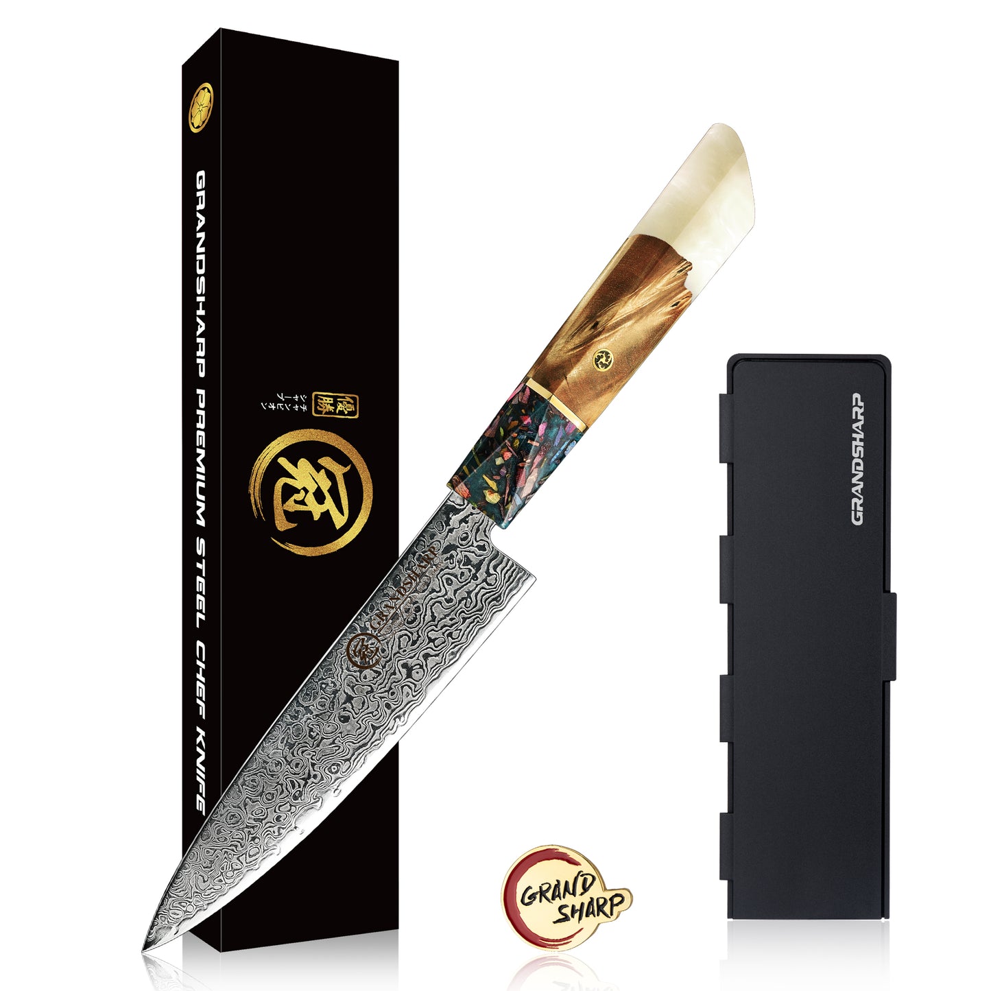 Grandsharp White Resin Handle Kiritsuke 67 Layers Real Damascus Chef Paring Utility Knife Multifunctional Kitchen Knives Set