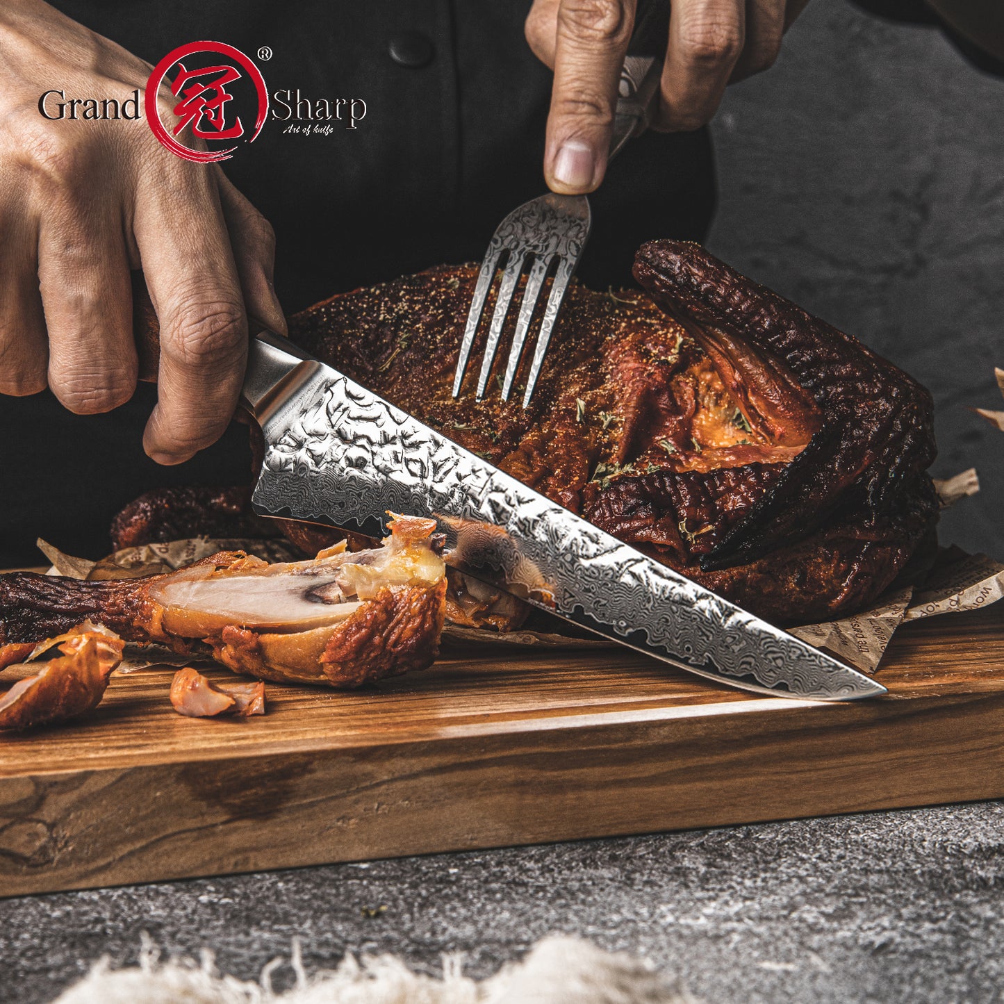 Grandsharp 6 Inch Kitchen Boning Knife 67 Layers Damascus AUS10 Core Steel Filleting Boning Knives with Africa Rose Wood Handle