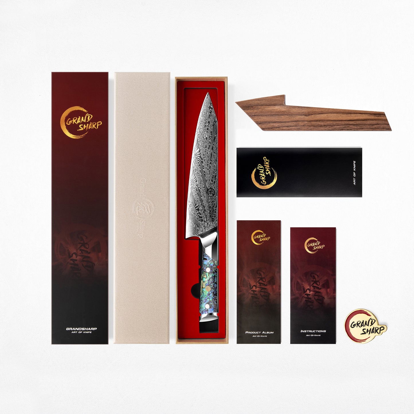 Grandsharp Abalone Shell Handle AUS10 Damascus Kitchen Knife Kiritsuke Chef Knife