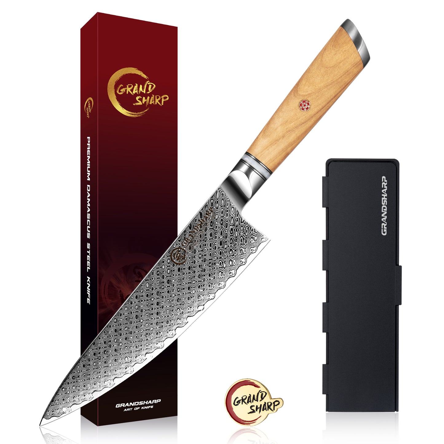 Grandsharp Damascus Steel Set Damascus AUS 10 Chef Knife Santoku Utility Paring Cleaver Kitchen Knife Collection