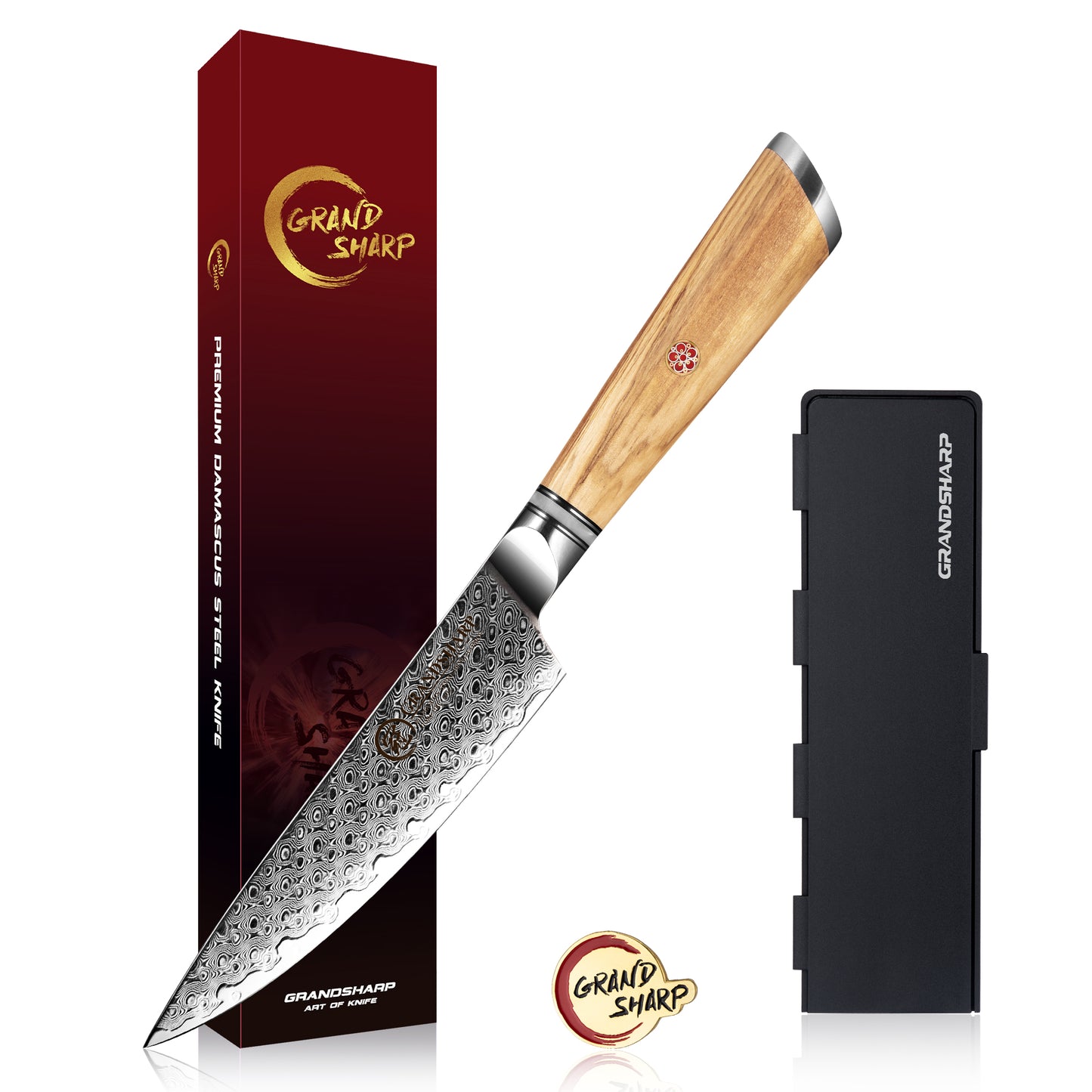 Grandsharp Damascus Steel Set Damascus AUS 10 Chef Knife Santoku Utility Paring Cleaver Kitchen Knife Collection