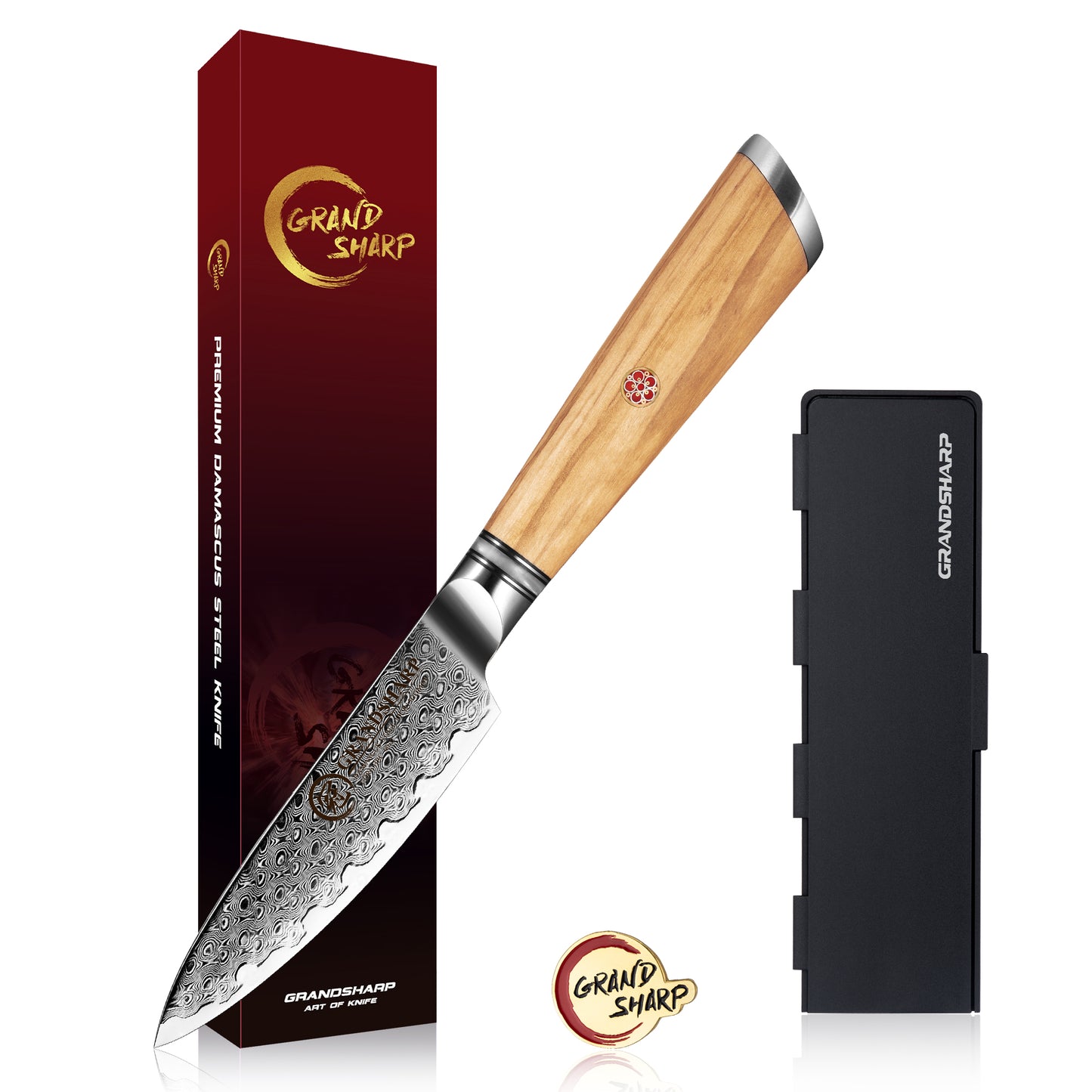 Grandsharp Damascus Steel Set Damascus AUS 10 Chef Knife Santoku Utility Paring Cleaver Kitchen Knife Collection