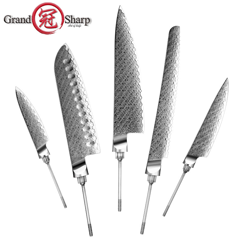 Professional DIY Damascus AUS-10 Steel Kitchen Knife Blank Blade Set Without Handle