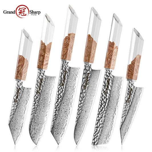 Grandsharp Original Design AUS-10 Damascus Chef Knife Collection New Blade Technique