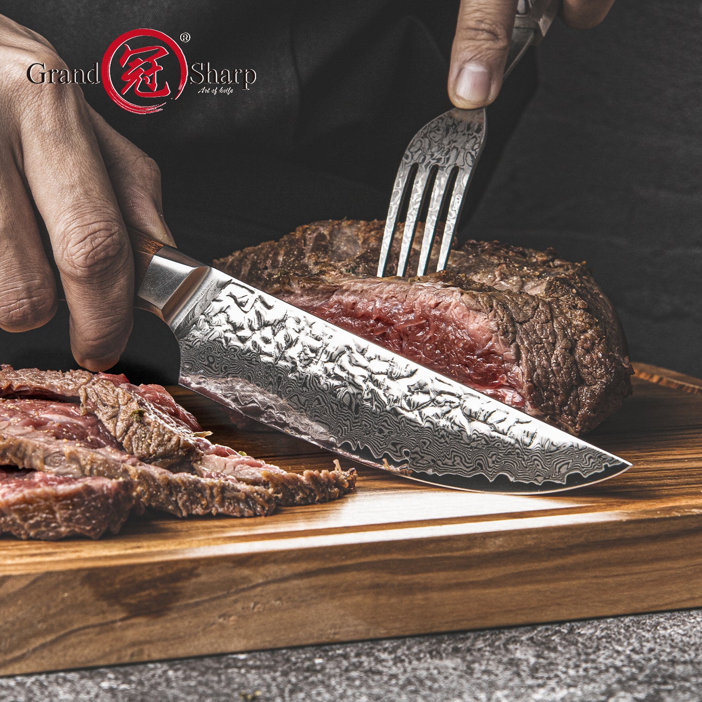 Grandsharp 67 Layers Damascus Steel Japanese Steak Knife High Quality Aus10 Core Steak Meat Knives with Africa Rose Wood Handle