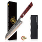 Grandsharp 7 Inch Kitchen Santoku Knife Japanese 55 Layers Copper Damascus Steel Santoku Knives Red Resin & Carbon Fiber Handle